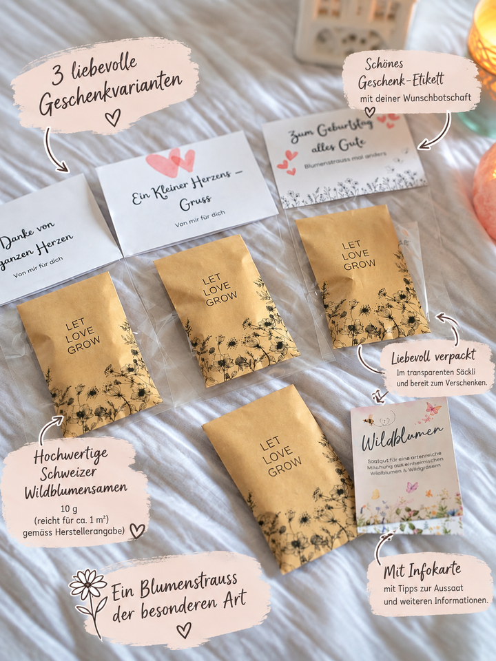 Schweizer Wildblumensamen «Let Love Grow» - Geschenkset in 3 Varianten