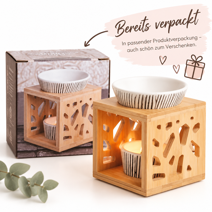 Aromalampe aus Bambus &amp; Keramik – Duftlampe für ätherische Öle