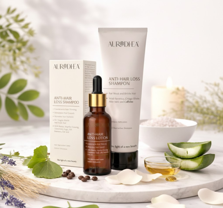Das Anti-Haarverlust Set von Aurodhea kombiniert eine stärkende Lotion mit Wakame-Alge und ein aktivierendes Shampoo mit Koffein – ideal bei dünner werdendem, kraftlosem Haar. Die aufeinander abgestimmte Pflege unterstützt die Kopfhaut, stärkt die Haarstruktur und sorgt für sichtbar mehr Fülle und Vitalität. Dermatologisch getestet.