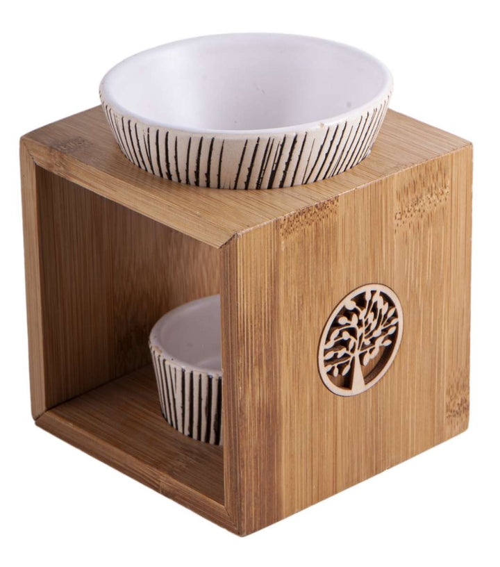 Aromalampe mit Lebensbaum aus Bambus und Keramik