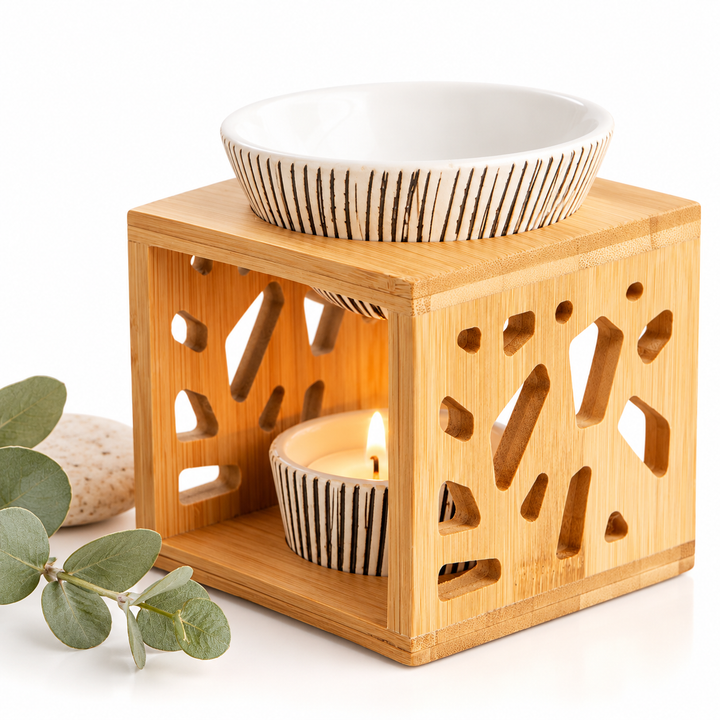 Aromalampe aus Bambus &amp; Keramik – Duftlampe für ätherische Öle