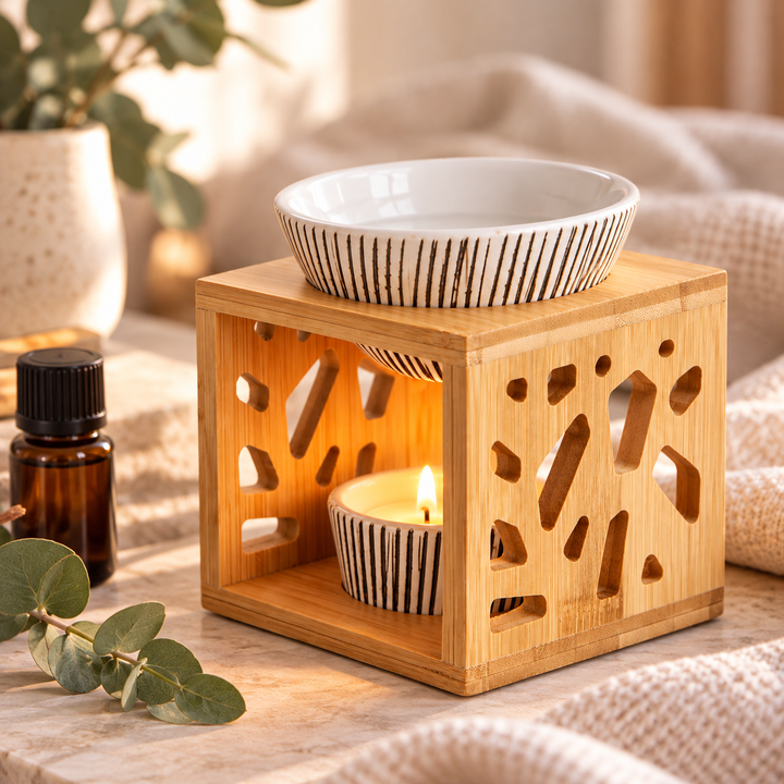Aromalampe aus Bambus &amp; Keramik – Duftlampe für ätherische Öle
