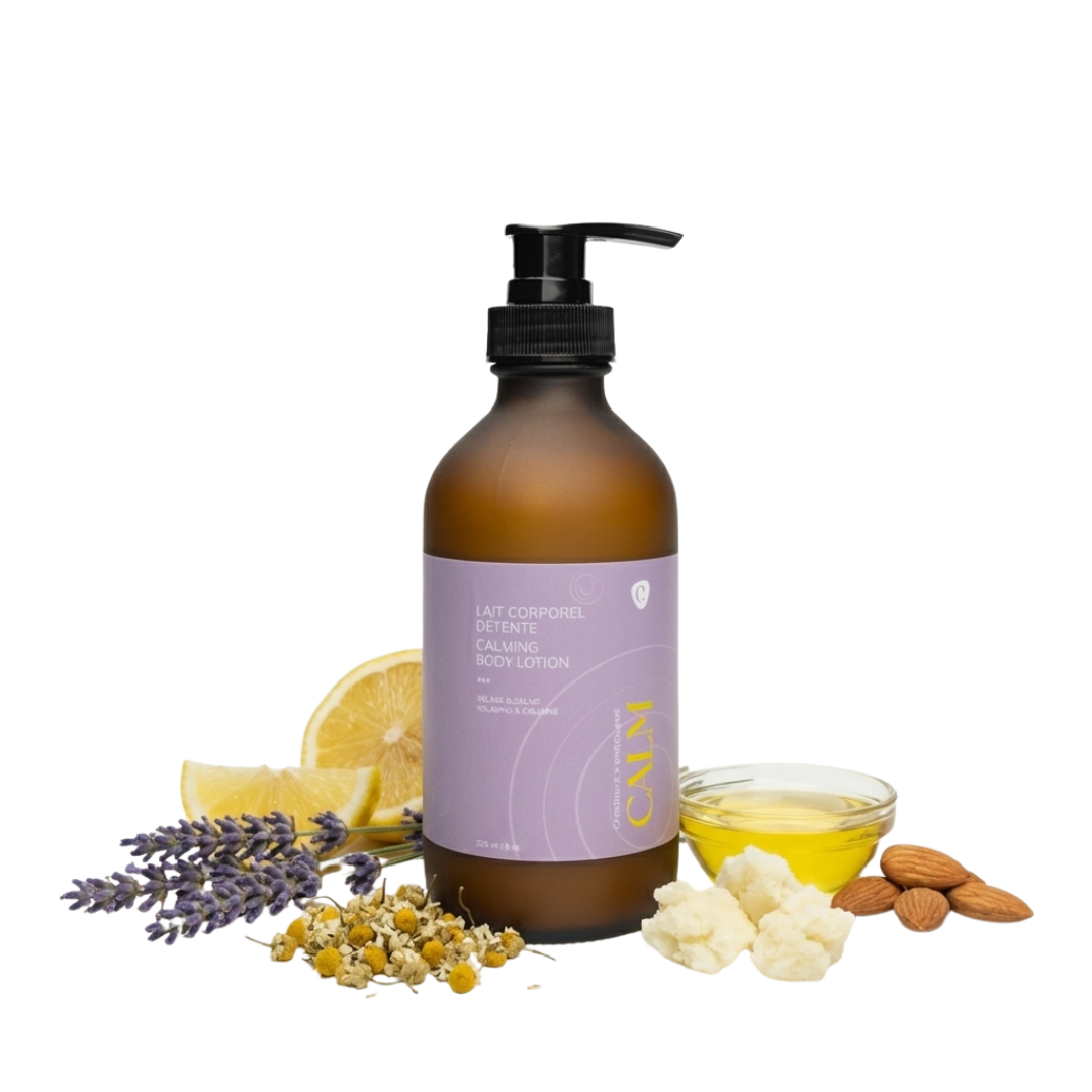 Ein Ritual der Ruhe für deine Haut und deine Sinne – unsere CALM Körperlotion verwandelt deine tägliche Pflegeroutine in einen Moment tiefen Wohlbefindens. Die harmonisierende Komposition aus Lavendel und Kamille beruhigt nicht nur deine Haut, sondern hilft dir auch dabei, den Alltagsstress sanft loszulassen. Perfekt für alle, die Entspannung suchen – blumig, natürlich und unaufdringlich.