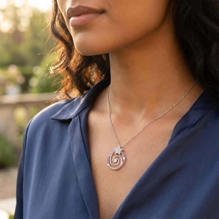 Spiralenstern Anhänger – versilbert, inkl. Kette