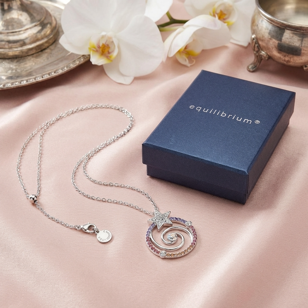 Spiralenstern Anhänger – versilbert, inkl. Kette