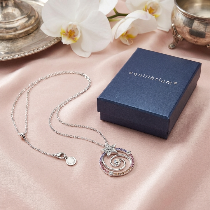 Spiralenstern Anhänger – versilbert, inkl. Kette