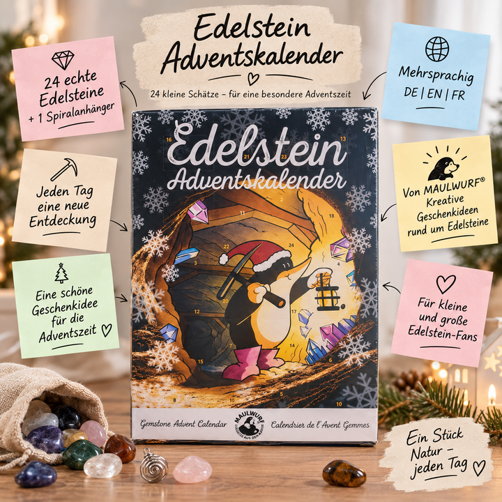 Edelstein-Adventskalender mit 24 echten Trommelsteinen & Anhänger