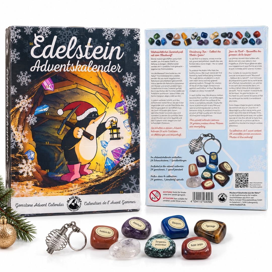 Edelstein-Adventskalender mit 24 echten Trommelsteinen & Anhänger