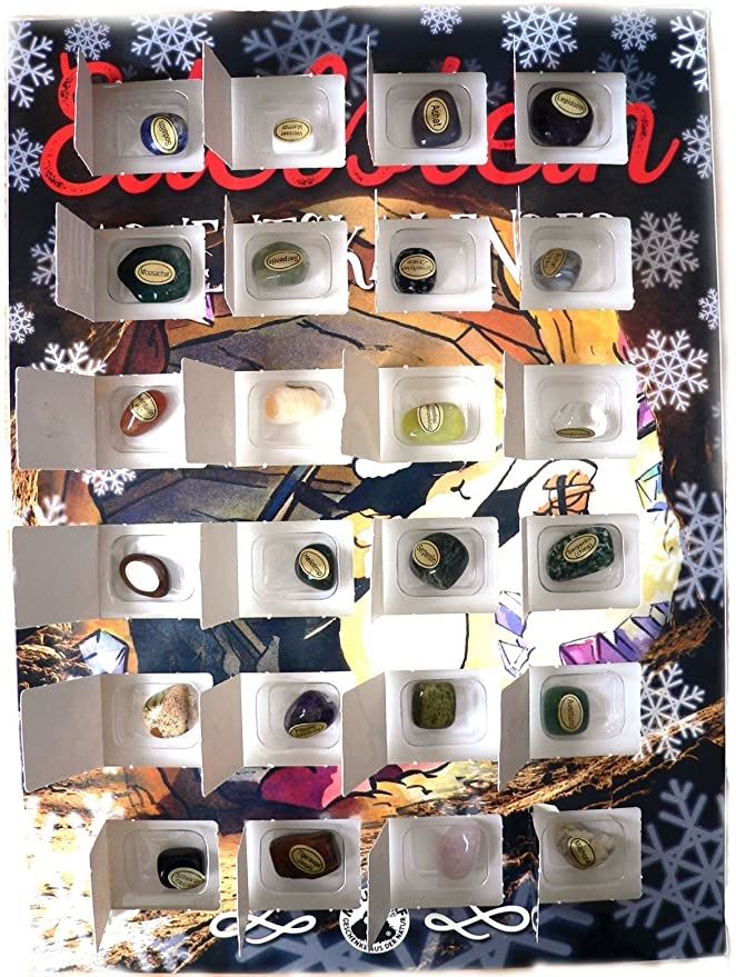Edelstein-Adventskalender mit 24 echten Trommelsteinen & Spiralanhänger (nur noch 2 Stück)