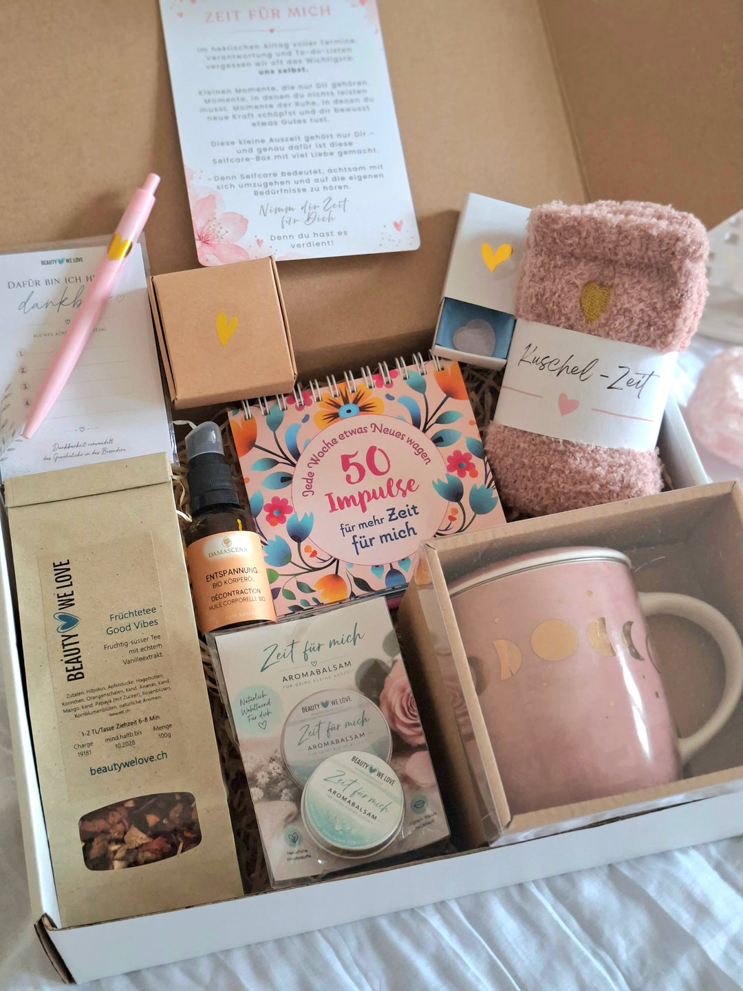 Geschenkbox "Zeit für mich" - Liebevolle Selfcarebox mit 50 Impulsen für Herz und Seele