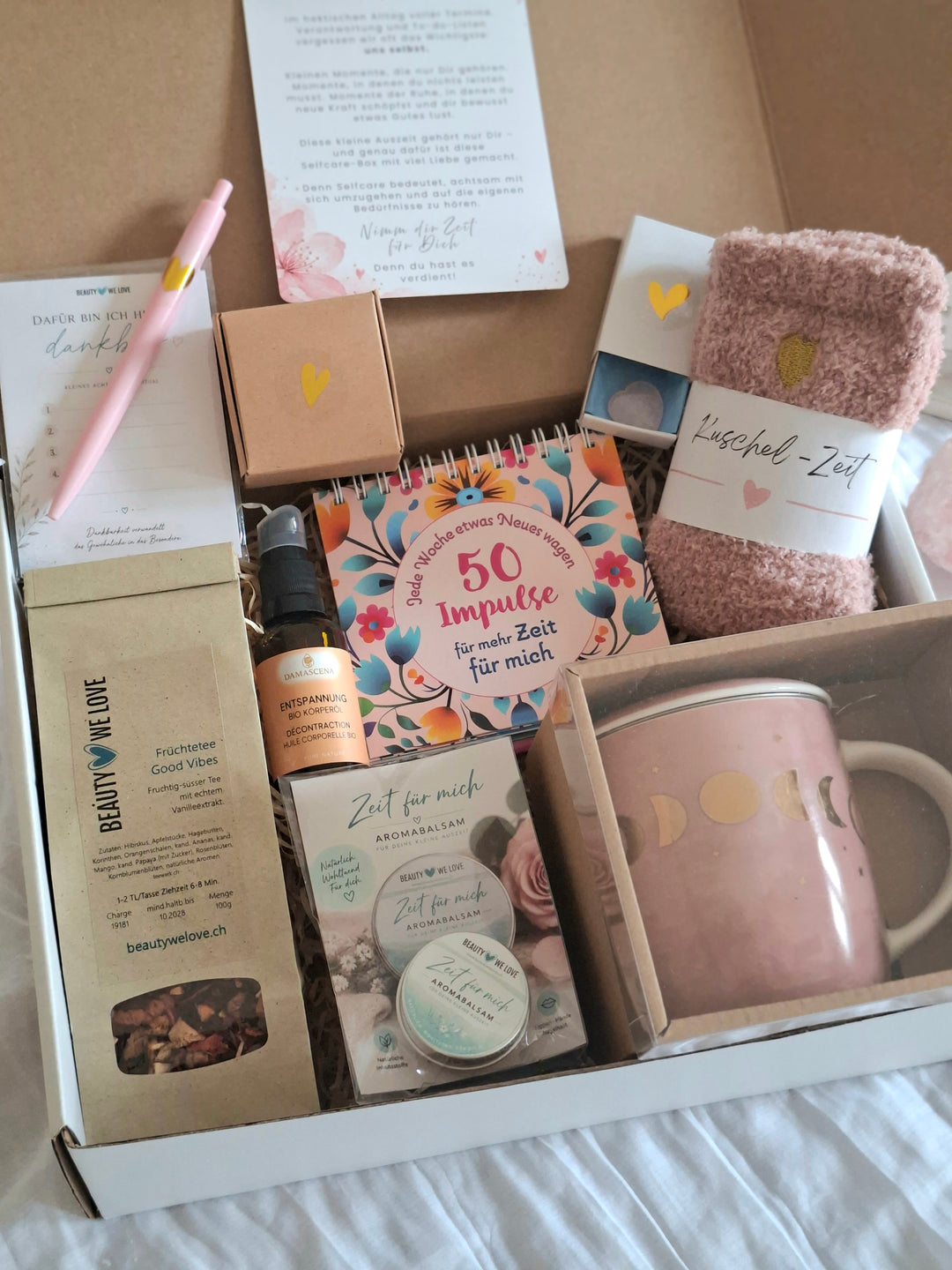 Geschenkbox "Zeit für mich" - Liebevolle Selfcarebox mit 50 Impulsen für Herz und Seele
