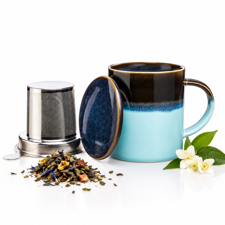 Large tea cup with tea strainer BLUE DREAM - 410 ml