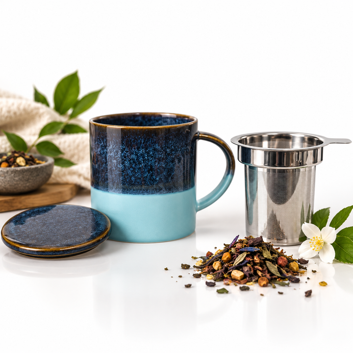 Large tea cup with tea strainer BLUE DREAM - 410 ml