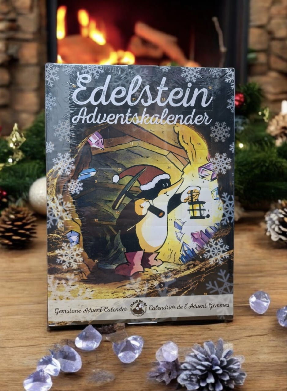 Edelstein-Adventskalender mit 24 echten Trommelsteinen & Spiralanhänger (nur noch 2 Stück)
