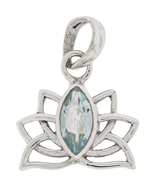 Lotus mit blauem Topas Anhänger -  925 Sterling Silber