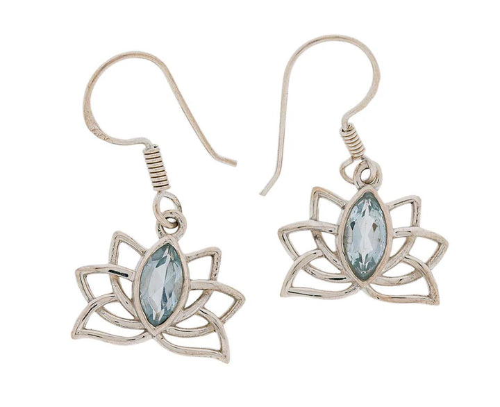 Ohrringe Lotus mit blauem Topaz  - 925 Sterling Silber