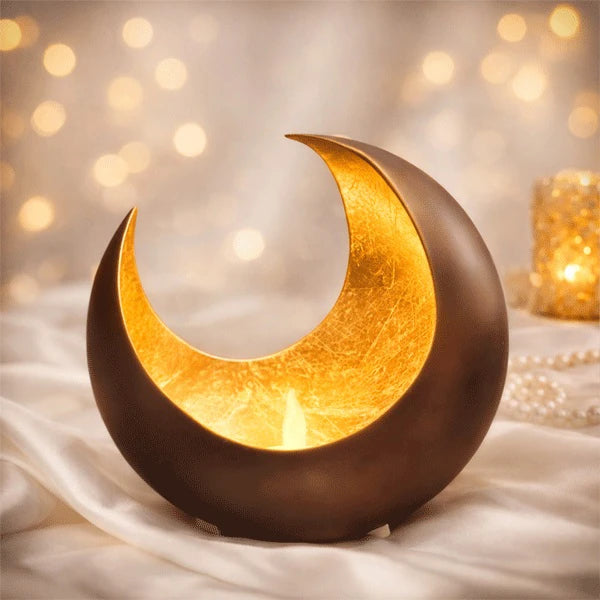 Edler Teelichthalter aus Metall mit Goldfolie "Mond-Goldlicht Luna" - ca. 15 cm