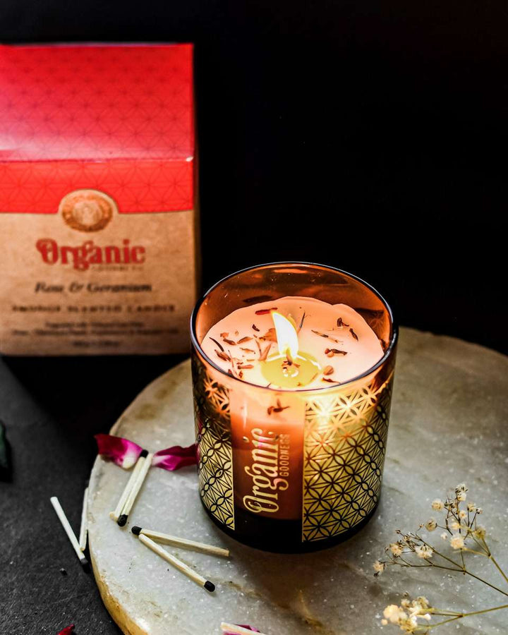 Organic Goodness Sojawachs-Duftkerze Rose & Geranie - 200g