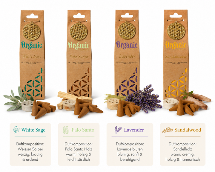 Organic Goodness Räucherkegel Weißer Salbei – inkl. Keramikhalter