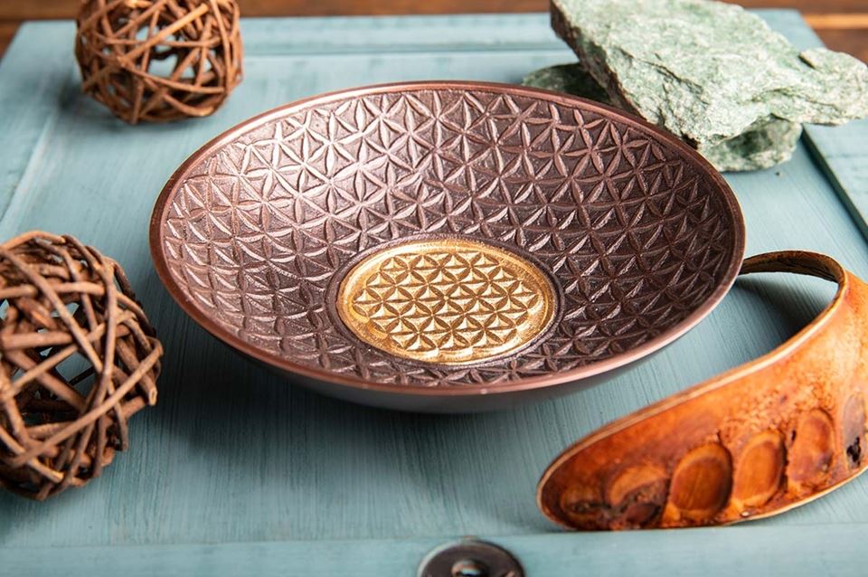 Räucherschale Blume des Lebens aus Kupfer