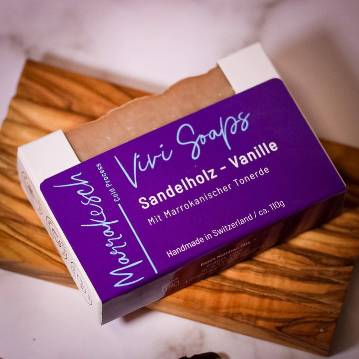 Sandelholz-Vanille – handgemachte vegane Naturseife mit roter Tonerde