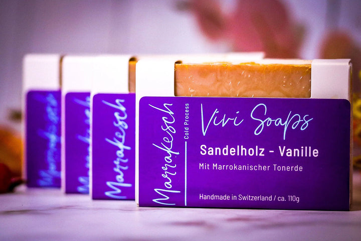 Sandelholz-Vanille – handgemachte vegane Naturseife mit roter Tonerde