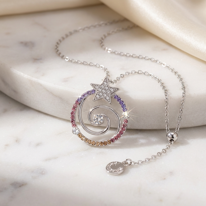 Spiralenstern Anhänger – versilbert, inkl. Kette