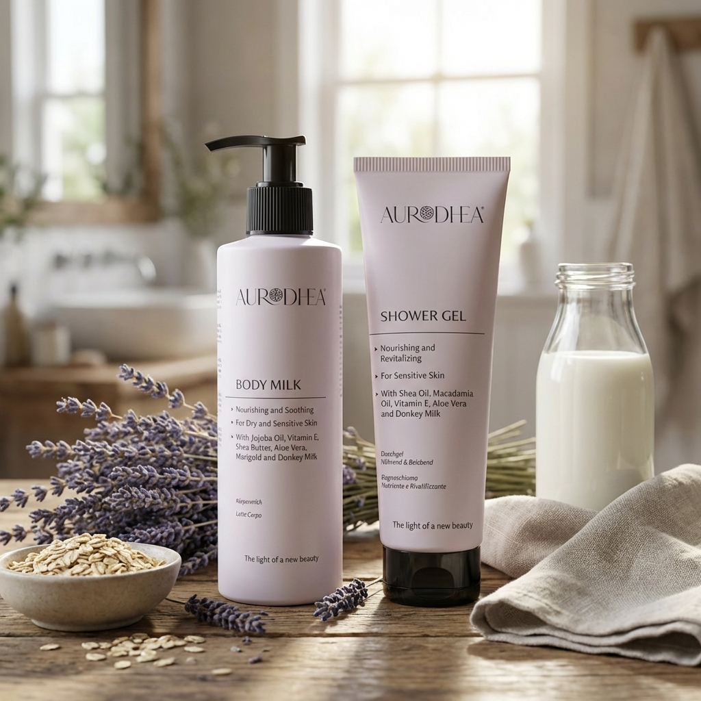 Dieses luxuriöse Pflege-Set mit Eselsmilch, von CHOGAN Aurodhea vereint ein sanftes Duschgel (250 ml) und eine reichhaltige Bodylotion (260 ml) zu einem ganzheitlichen Schönheits- und Wohlfühlritual. Die Kombination aus wertvoller Eselsmilch, pflanzlichen Ölen und beruhigenden Wirkstoffen schenkt der Haut intensive Feuchtigkeit, Geschmeidigkeit und Schutz.