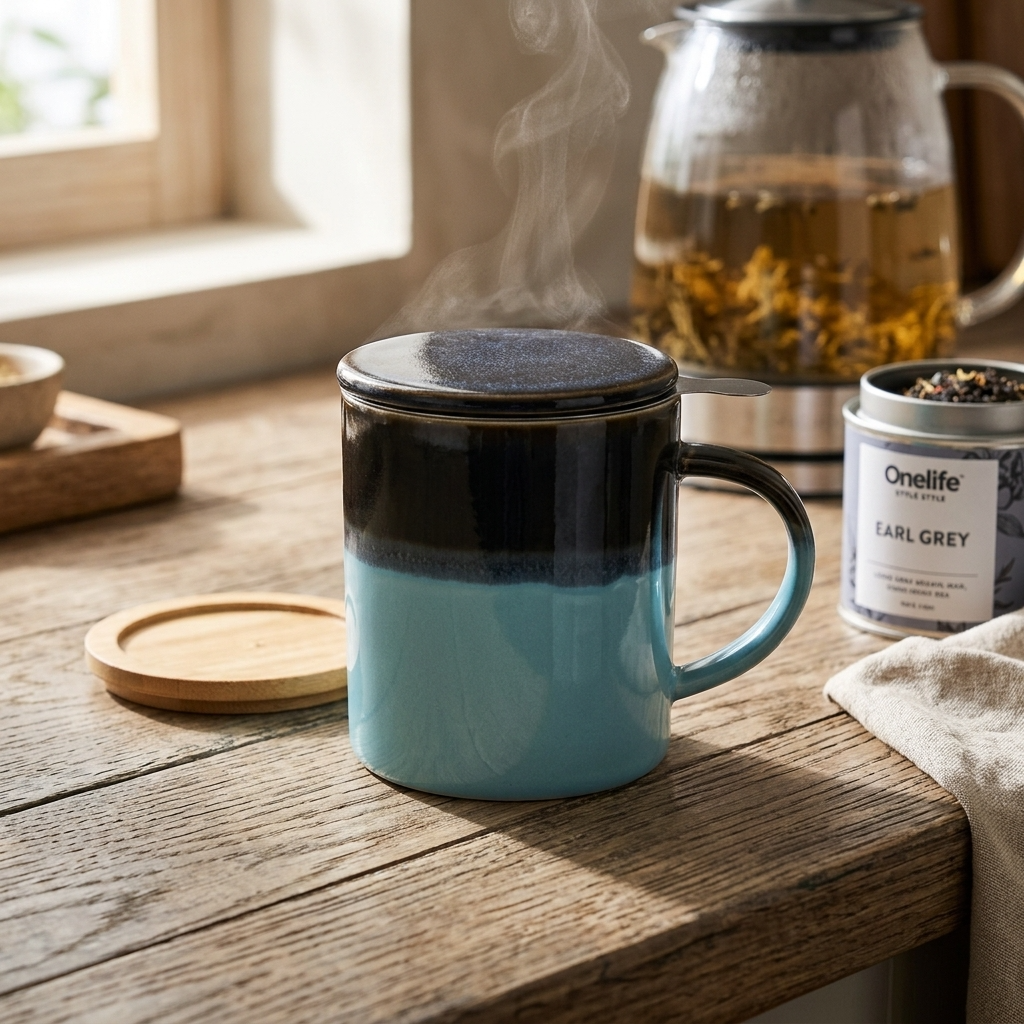 Large tea cup with tea strainer BLUE DREAM - 410 ml