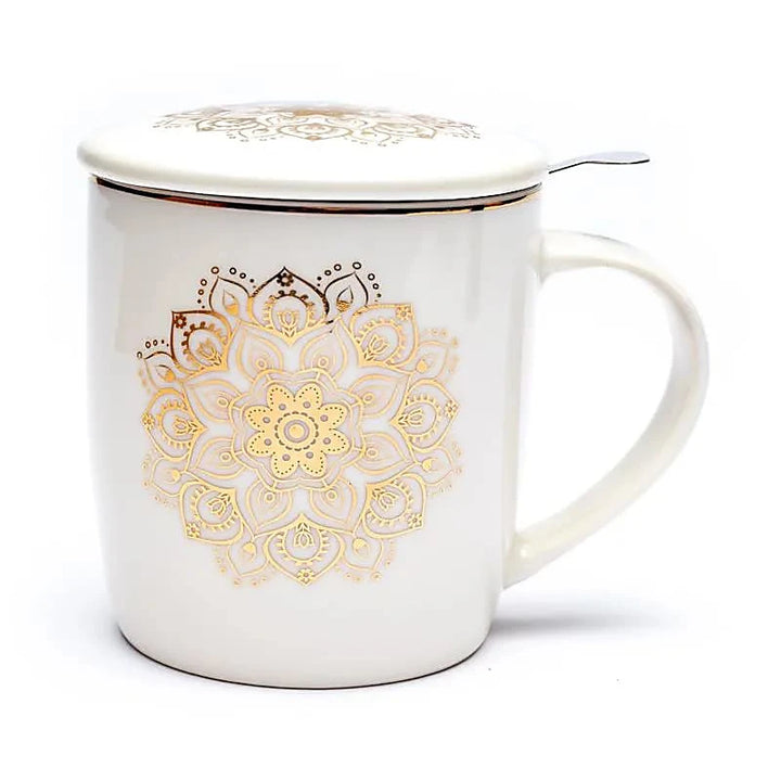 Teacup with stainless steel strainer and Flower of Life design - 400 ml