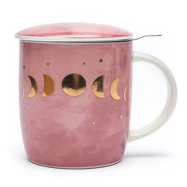 Teetasse mit Edelstahlsieb und Deckel Mondphasen - 400ml