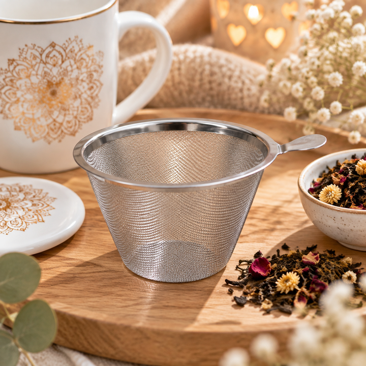 Teacup with stainless steel strainer and lid, moon phases design - 400ml