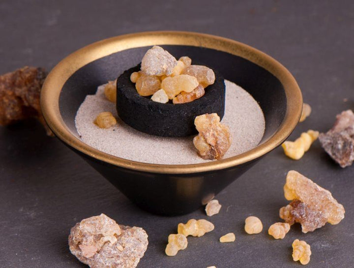 Räucherschale aus Keramik – Schwarz/Gold- ca ø 10 cm