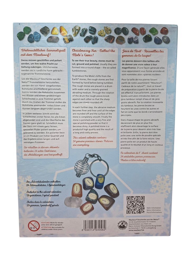 Edelstein-Adventskalender mit 24 echten Trommelsteinen & Spiralanhänger (nur noch 2 Stück)