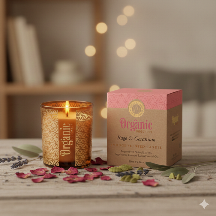 Organic Goodness Sojawachs-Duftkerze Rose & Geranie - 200g